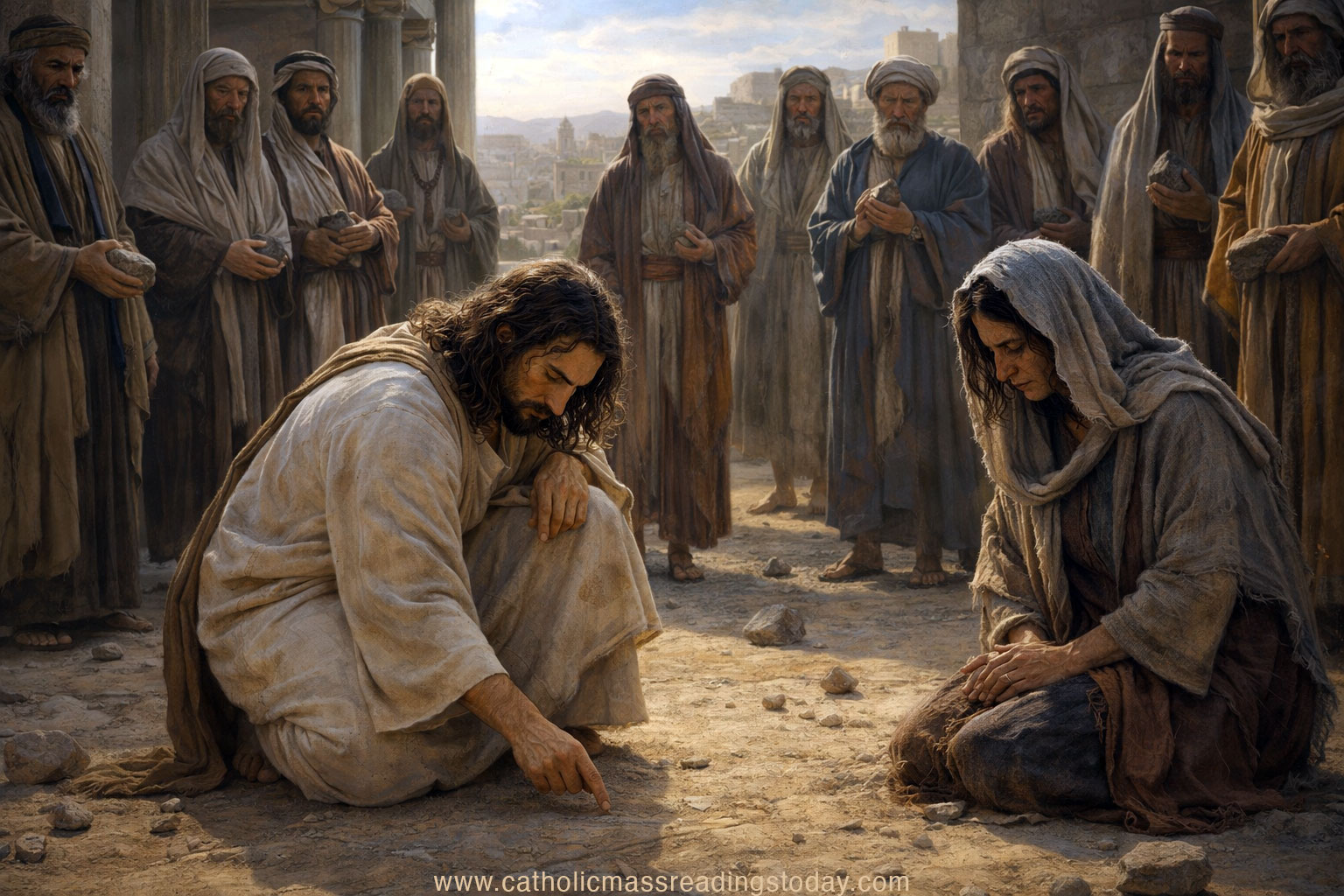A reading from the holy Gospel according to John (JOHN 8: 1 – 11)