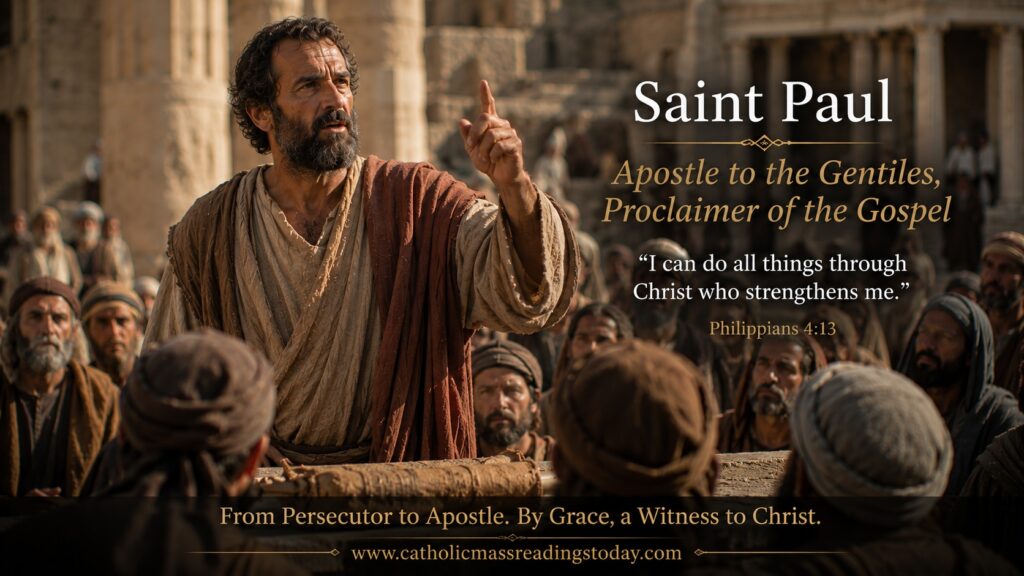 Saint Paul preaching in ancient courtyard