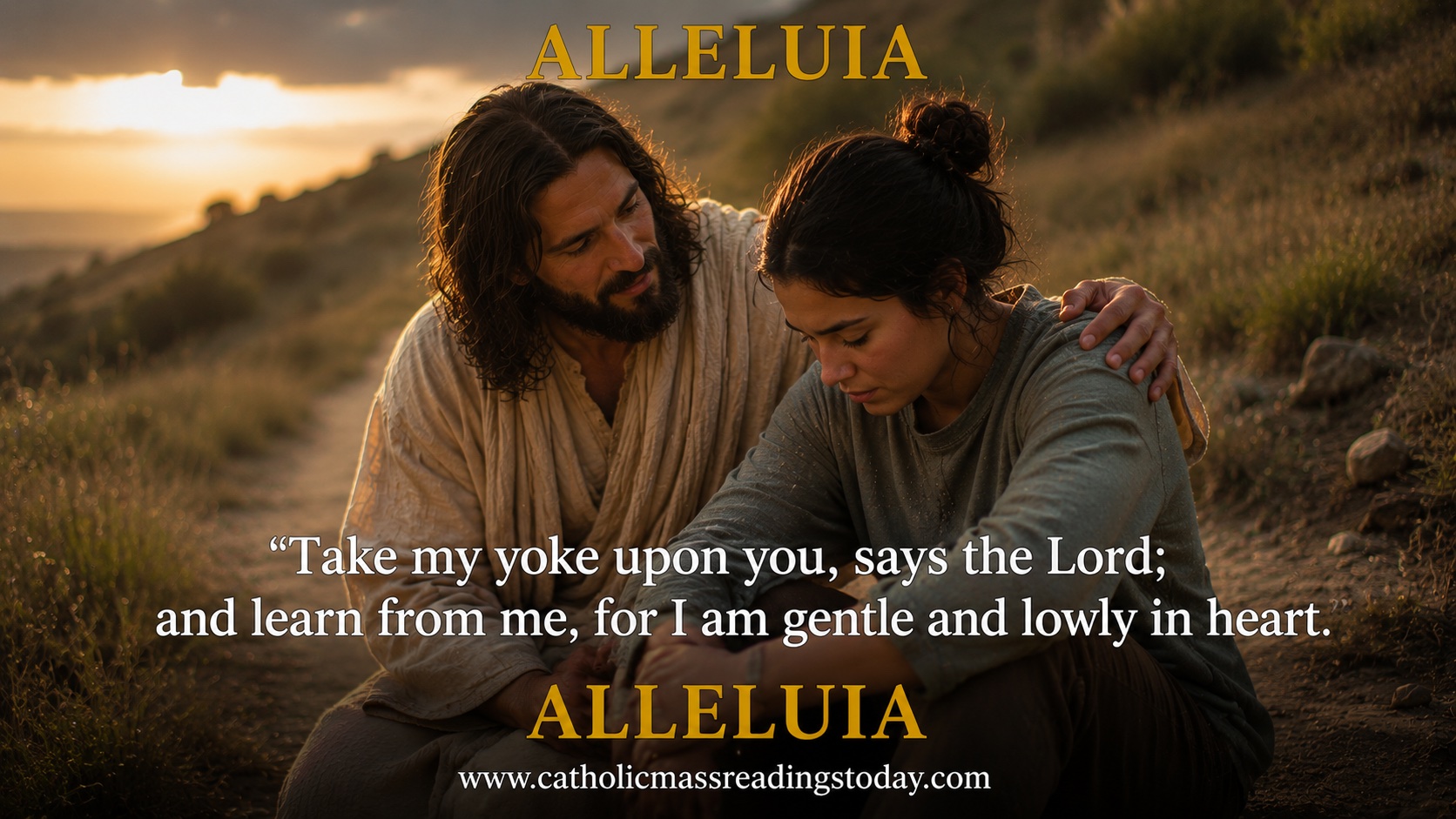 Take my yoke upon you, says the Lord; and learn from me, for I am gentle and lowly in heart. Alleluia.