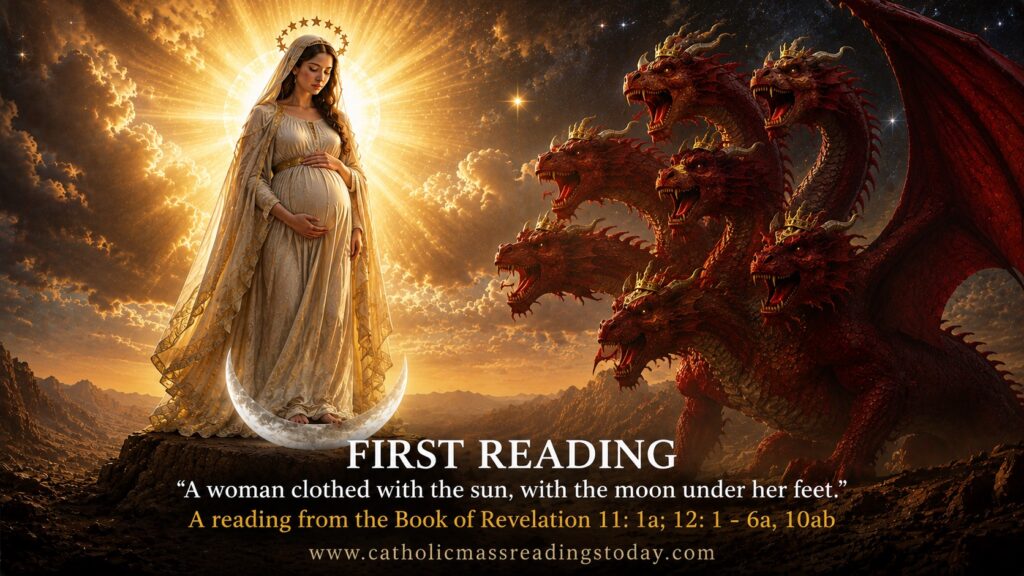 A reading from the Book of Revelation (REVELATION 11: 1a; 12: 1 - 6a, 10ab)
