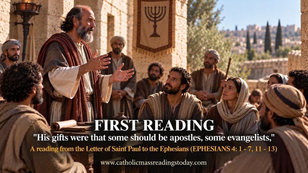 A reading from the Letter of Saint Paul to the Ephesians (EPHESIANS 4: 1 - 7, 11 - 13)