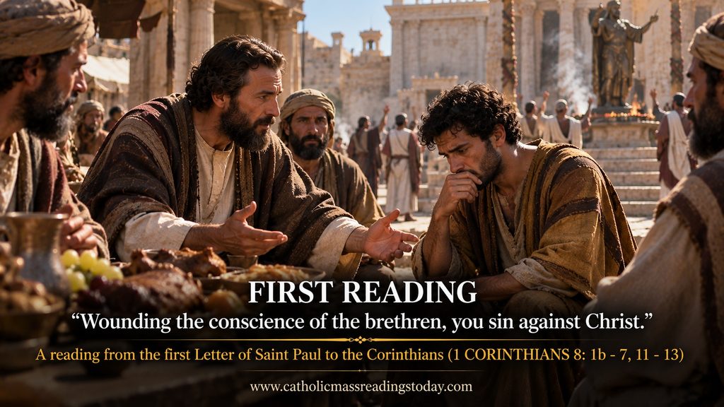 A reading from the first Letter of Saint Paul to the Corinthians (1 CORINTHIANS 8: 1b - 7, 11 - 13)