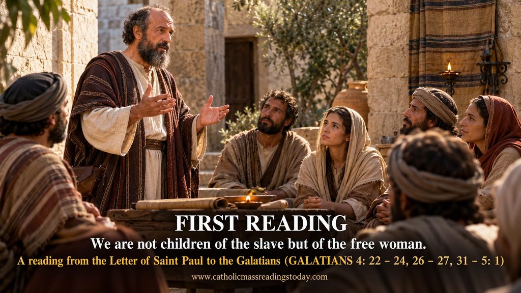 A reading from the Letter of Saint Paul to the Galatians (GALATIANS 4: 22 - 24, 26 - 27, 31 - 5: 1)