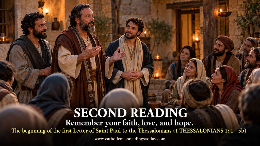 The beginning of the first Letter of Saint Paul to the Thessalonians (1 THESSALONIANS 1: 1 - 5b)